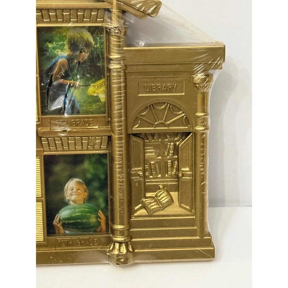 Vintage Gold Schoolhouse Plasti K-12 School Years Multi Photo Collage Frame New